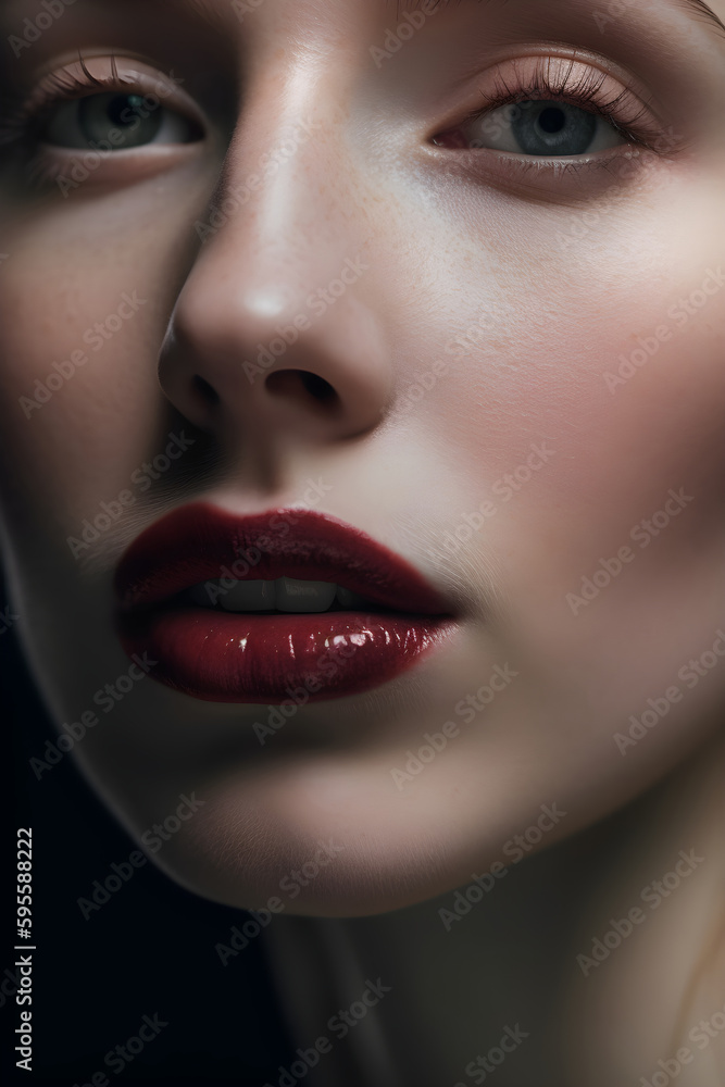 Woman close up face, clean skin, make up cosmetic, spring concept, generative ai. Woman close up face, clean skin, make up cosmetic, spring concept, generative ai.