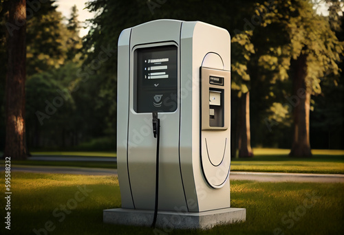 Electric Vehicle concept car and charging station
 photo