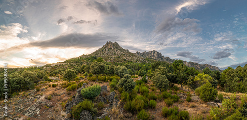 Cancho Gordo or Cancho de la Cruz, sunset photograph of the highest peak of the Sierra de la Cabrera, Madrid