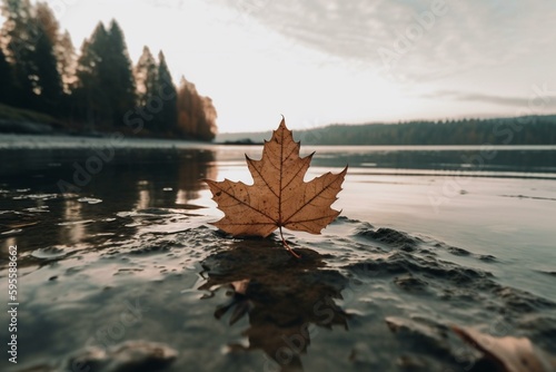 Campbell River in British Columbia with Canadian maple leaf. Generative AI photo