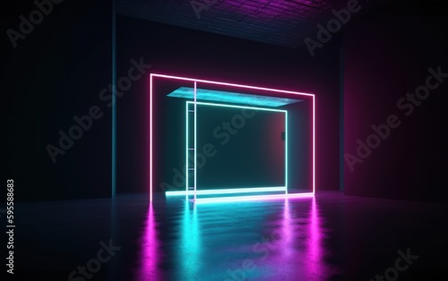 Empty clear neon night wall room