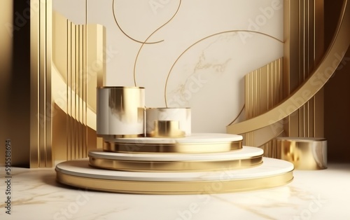 Wallpaper Mural Exhibition stand, golden podium cosmetic background for branding and product presentation Torontodigital.ca