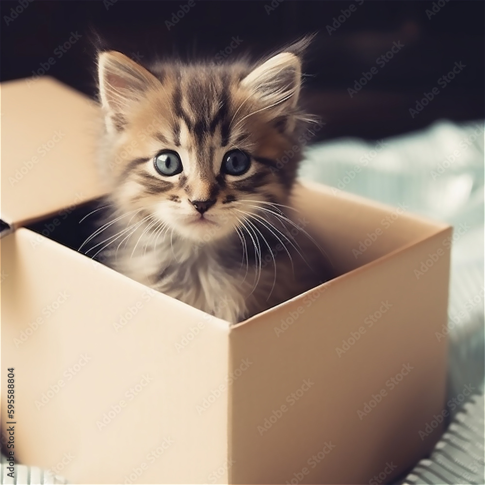 Cute kitten in a present box. AI generated content Cute kitten in a present box. AI generated content