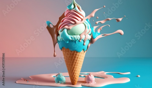 Melting ice cream, clean monochrome background