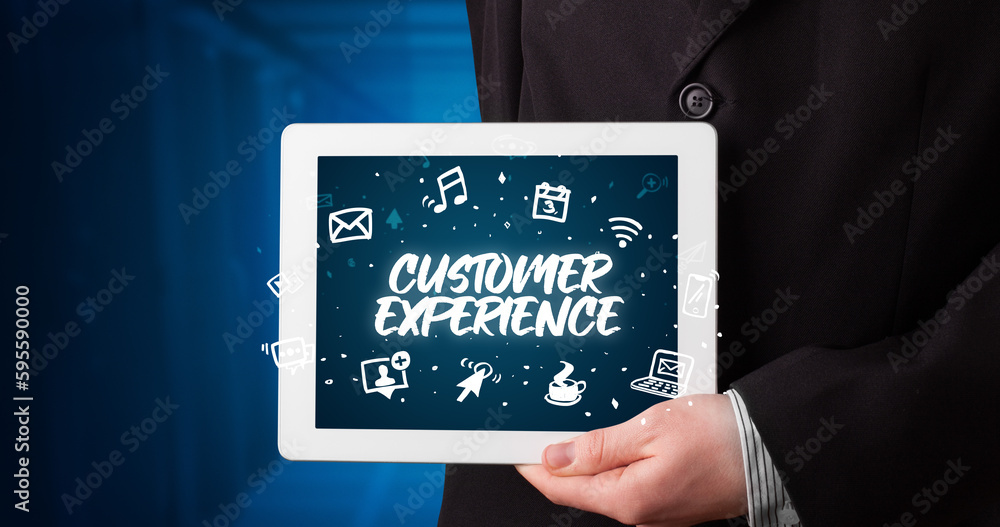 Person holding tablet, social network concept Person holding tablet, social network concept