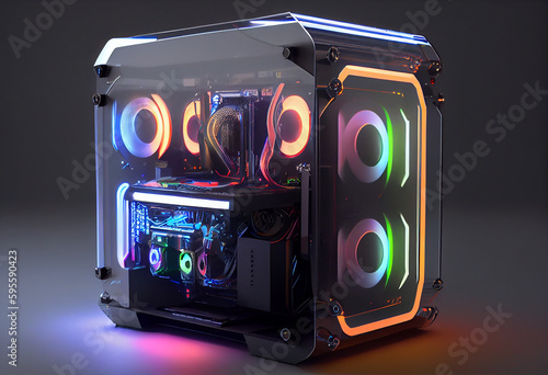 RGB gaming PC case with neon lightrs photo