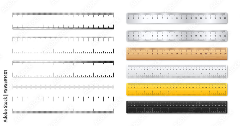 Vetor do Stock: Realistic metal and plastic rulers. Measurement scales ...