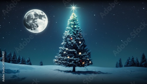 Wallpaper Mural christmas trees at night with moon. AI Generative. Torontodigital.ca