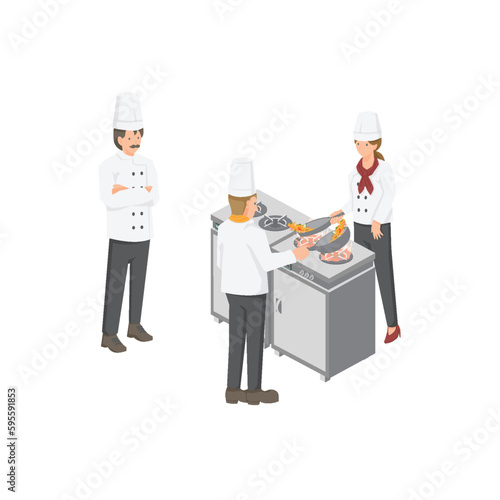 kitchen room and chef worker graphic vector illustration on white background