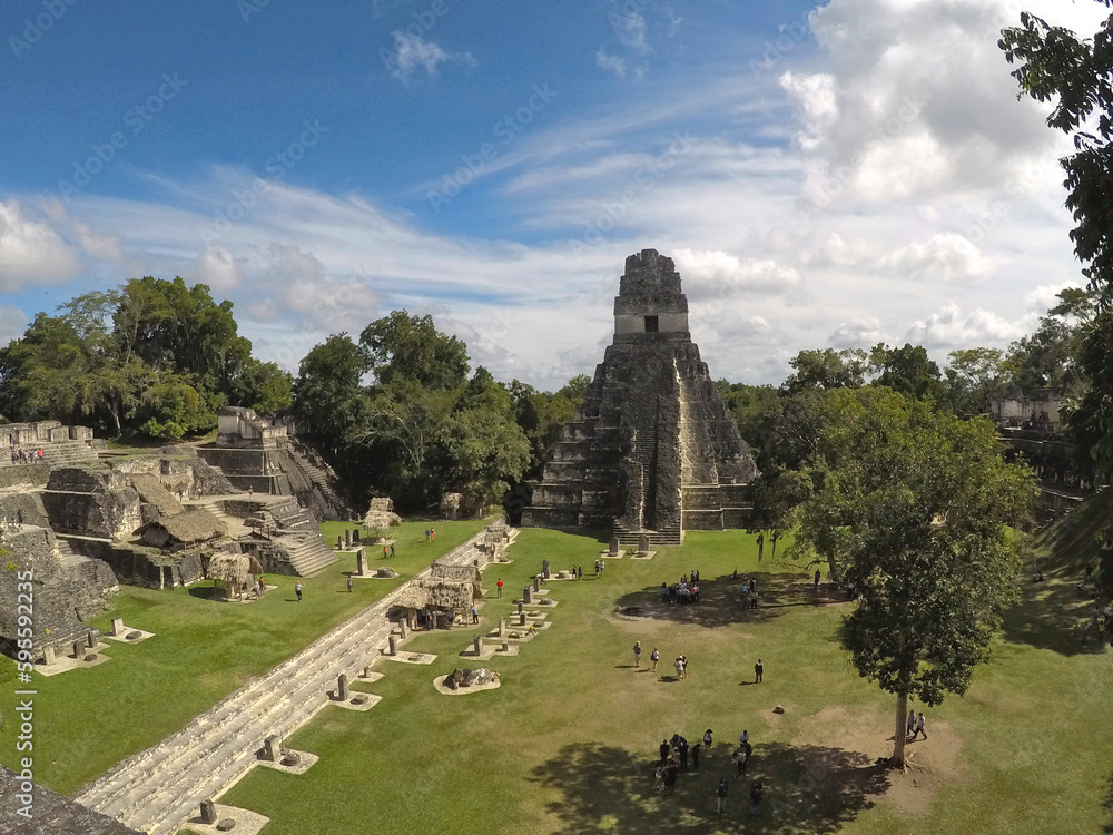 Mayan temples and ruins at the archaeological site of Tikal, in Guatemala