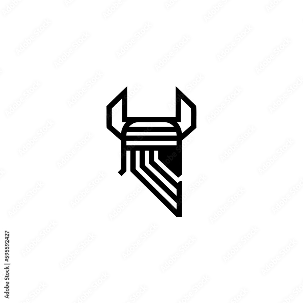 Viking Odin head in helmet with beard logo. Viking Odin head in helmet with beard logo.