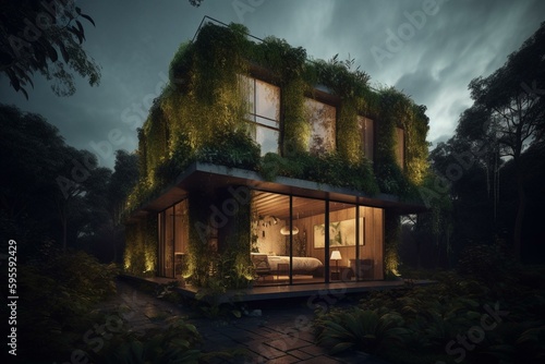 Environmentally friendly housing idea. Generative AI © Isabela