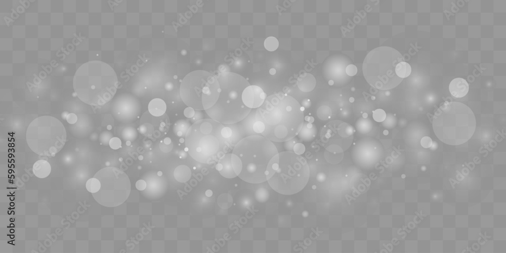 Light bokeh effect isolated on transparent background. Light abstract glowing bokeh lights. Christmas background from shining dust. 
