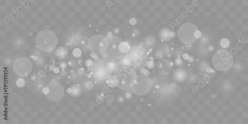 Light bokeh effect isolated on transparent background. Light abstract glowing bokeh lights. Christmas background from shining dust. 