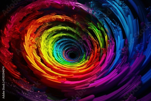 A rainbow spiral vortex in pop art style graphic. High-tech rainbow swirl in digital form. Generative AI