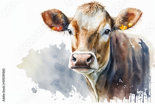 Watercolor cow illustration white background,Generative AI