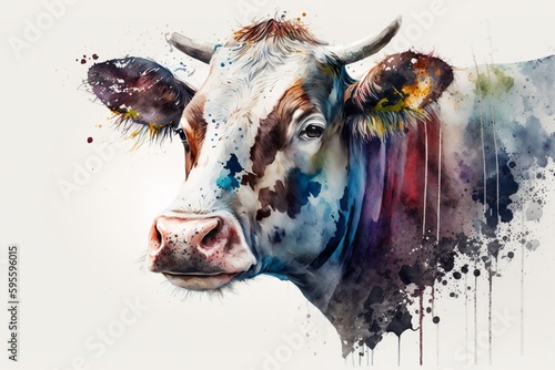 Watercolor cow illustration white background,Generative AI