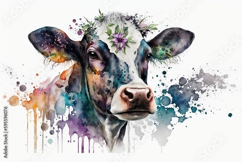 Wallpaper Mural Watercolor cow illustration white background,Generative AI Torontodigital.ca
