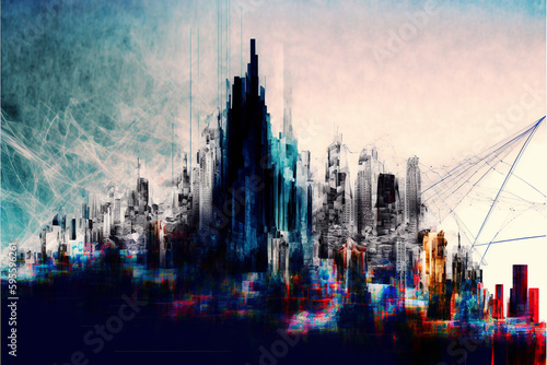 Artistic painting of sky scrapers Abstract style 