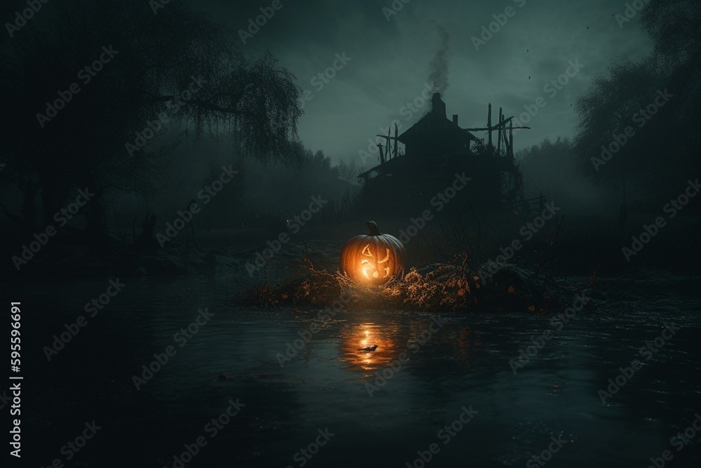 A spooky Halloween background with a dark and ominous atmosphere. Generative AI