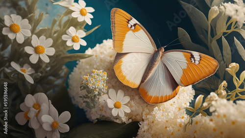 Butterly and flowers