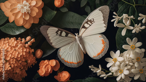 Butterly and flowers