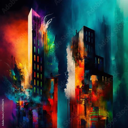 Artistic painting of sky scrapers Abstract style © gidon