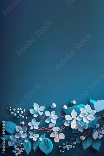 Floral pattern on blue background, card, invitation, writing room, wedding card, wedding invitation, RSVP