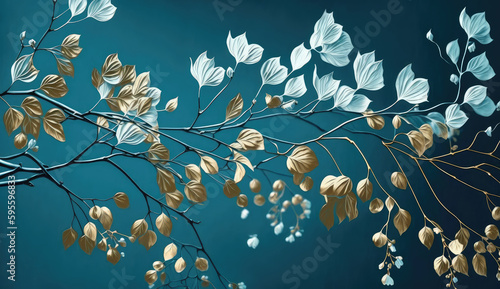 Floral pattern on turquoise background, teal