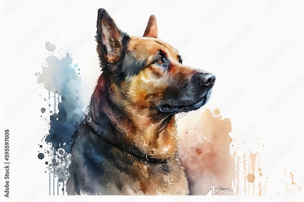 Watercolor dog illustration white background,Generative AI