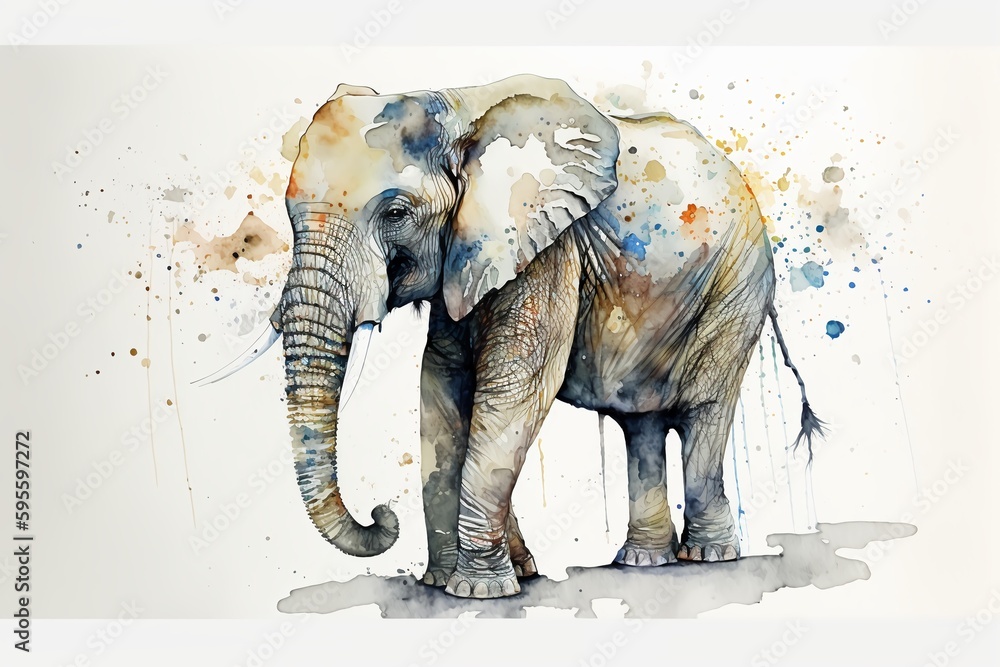 Fototapeta premium Watercolor elephant illustration white background,Generative AI