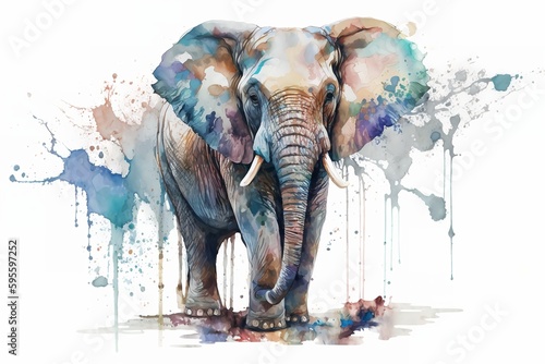 Watercolor elephant illustration white background Generative AI