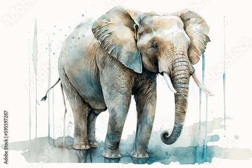 Watercolor elephant illustration white background,Generative AI