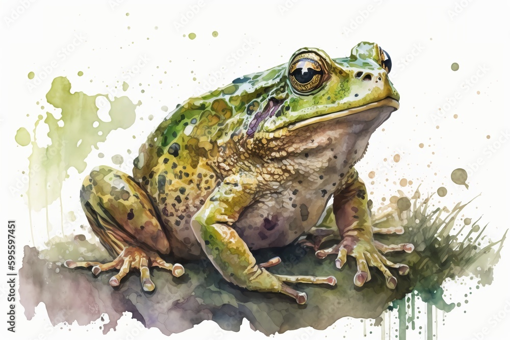 Fototapeta premium Watercolor forg illustration white background,Generative AI