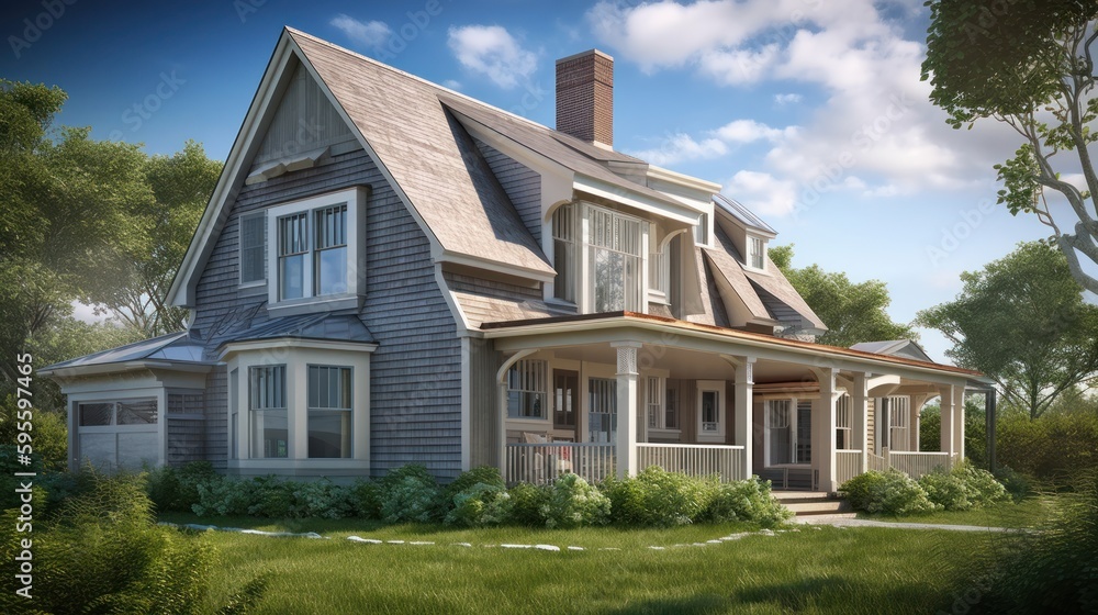 Cape cod exterior house design in daytime golden hour generative ai Cape cod exterior house design in daytime golden hour generative ai