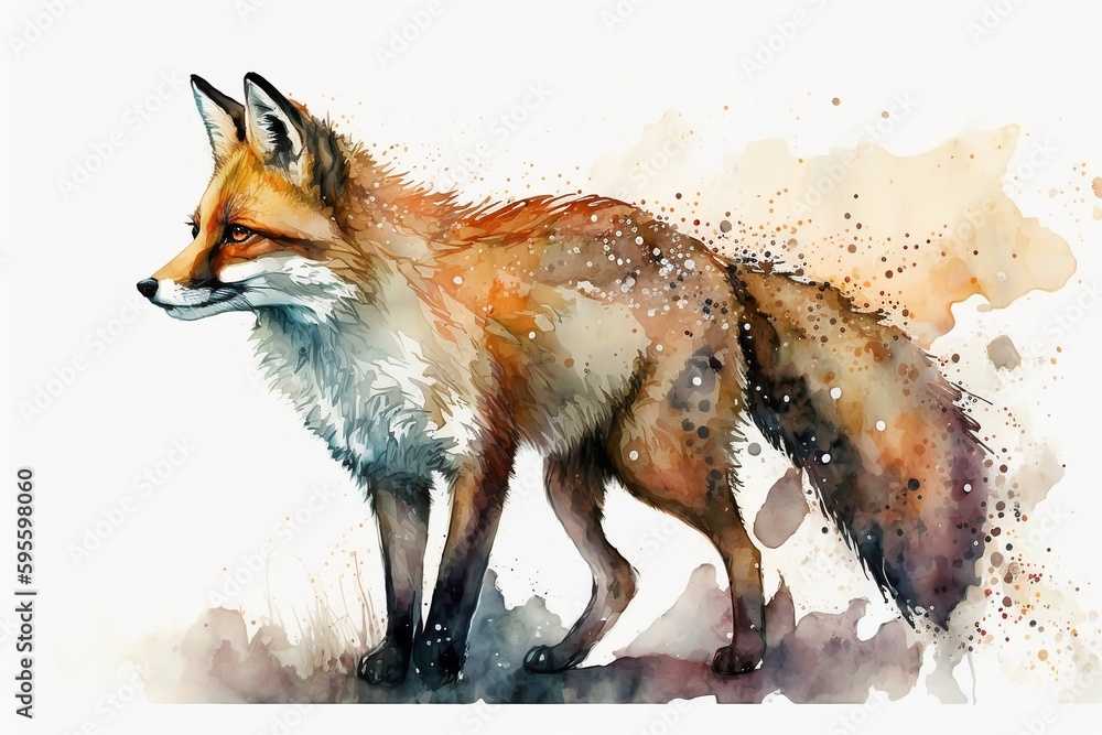 Obraz premium Watercolor fox illustration white background,Generative AI