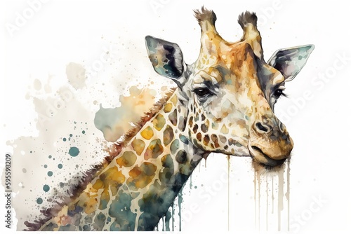 Watercolor giraffe illustration white background,Generative AI