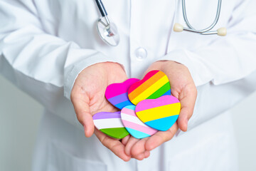 LGBT pride month concept or LGBTQ+ or LGBTQIA+ with rainbow colorful heart shape for Lesbian, Gay, Bisexual, Transgender, Queer, Intersex, Asexual, Agender, Non Binary, Two Spirit, Pansexual