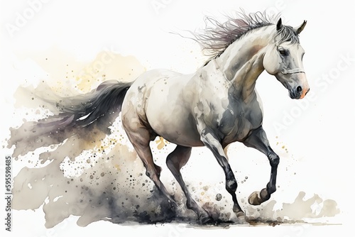 Watercolor horse illustration white background Generative AI