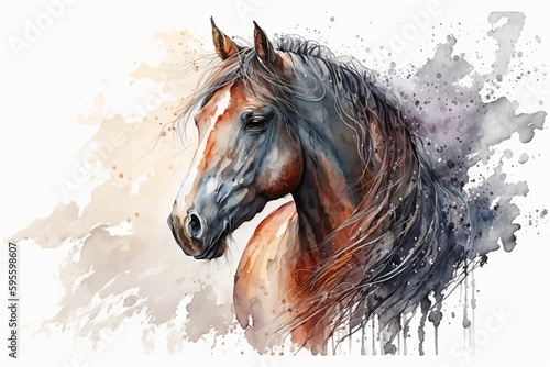 Watercolor horse illustration white background,Generative AI