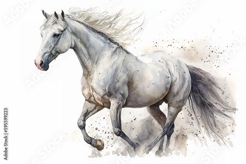 Watercolor horse illustration white background Generative AI