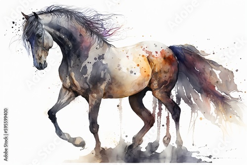 Watercolor horse illustration white background,Generative AI