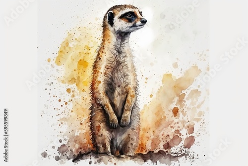 Watercolor meerkat illustration white background,Generative AI photo
