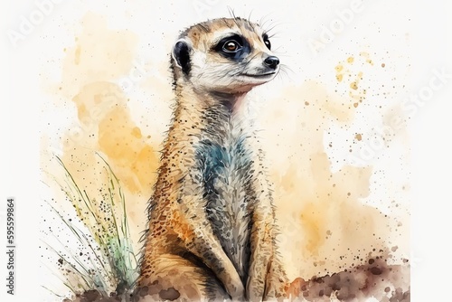 Watercolor meerkat illustration white background,Generative AI