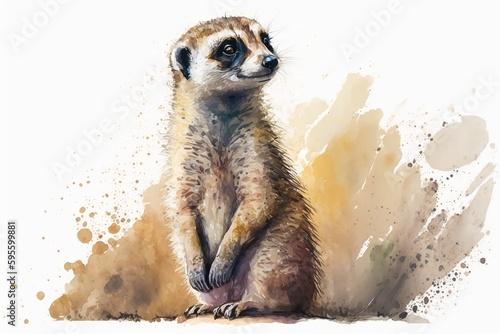 Wallpaper Mural Watercolor meerkat illustration white background,Generative AI Torontodigital.ca