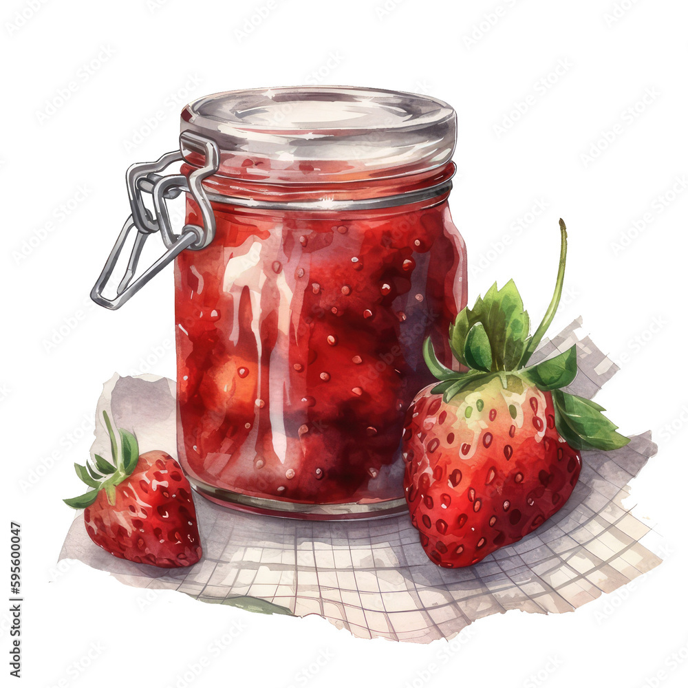 jar of strawberry jam watercolor. generative ai jar of strawberry jam watercolor. generative ai