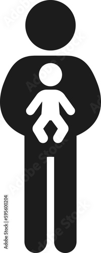 Male figure holding baby, changing station bathroom sign
