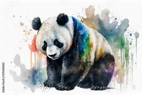 Watercolor panda illustration white background,Generative AI