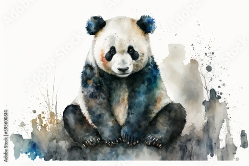 Watercolor panda illustration white background,Generative AI