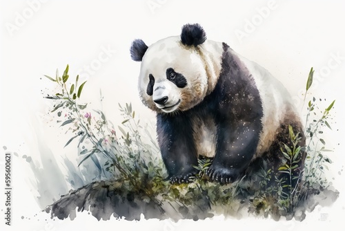 Watercolor panda illustration white background,Generative AI